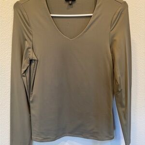 Buckle Olive V-Neck Long Sleeve Blouse